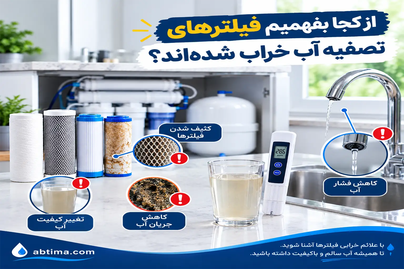 فیلترهای خراب و کثیف دستگاه تصفیه آب و نشانه‌های زمان تعویض فیلتر